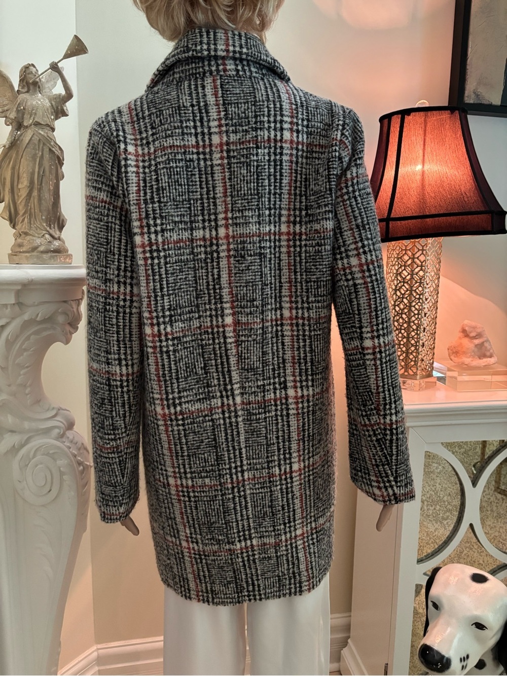 Pink Martini Gray Plaid Double-Breasted Pea Coat with Pink Accents - Picture 9 of 16